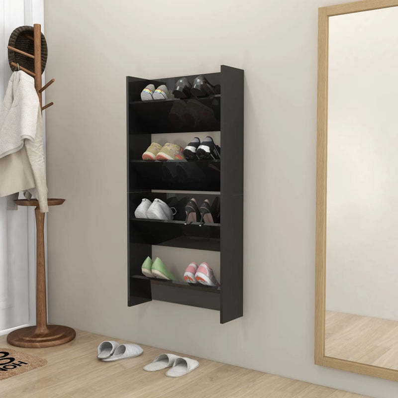 Load image into Gallery viewer, Vidaxl wandschoenenkasten 2 st 60x18x60 cm hout hoogglans zwart
