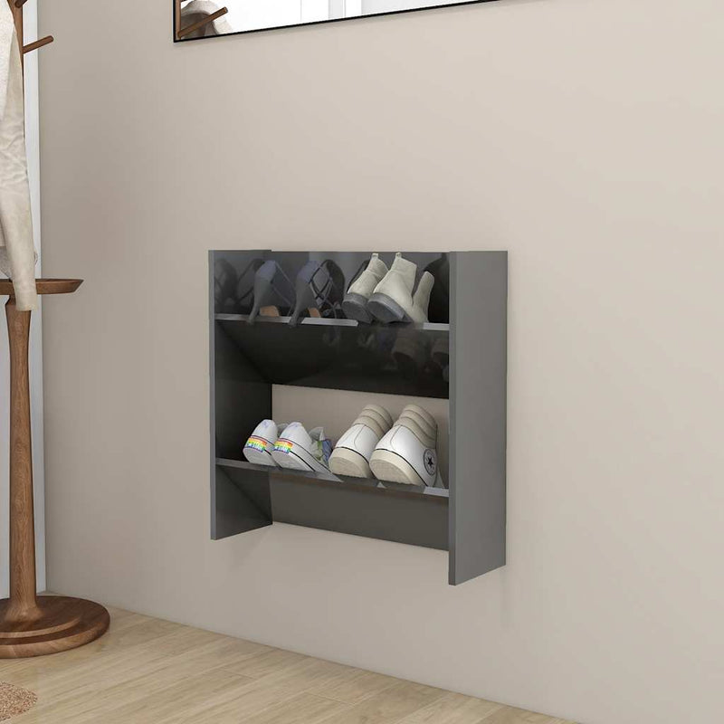 Load image into Gallery viewer, Vidaxl wandschoenenkast 60x18x60 cm bewerkt hout hoogglans grijs
