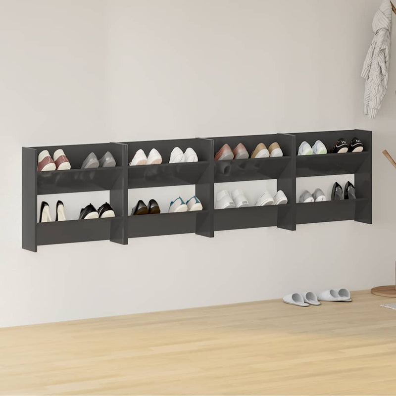 Load image into Gallery viewer, Vidaxl wandschoenenkasten 4 st 60x18x60 cm hout hoogglans grijs
