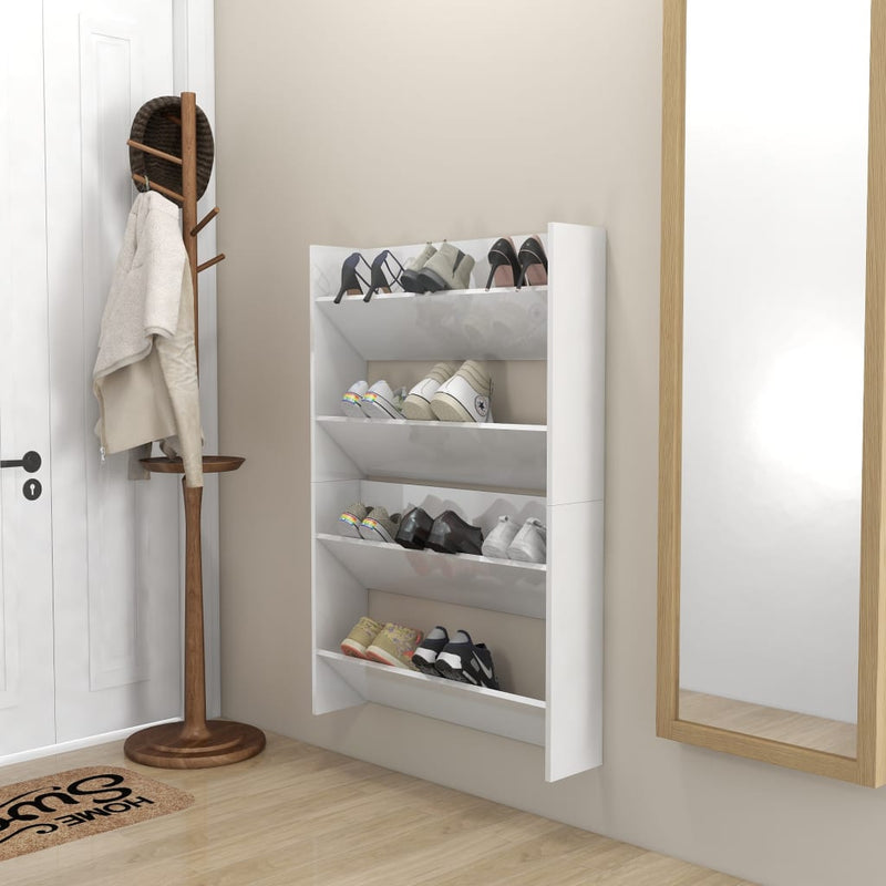 Load image into Gallery viewer, VidaXL Wandschoenenkasten 2 st 80x18x60 cm bewerkt hout hoogglans wit
