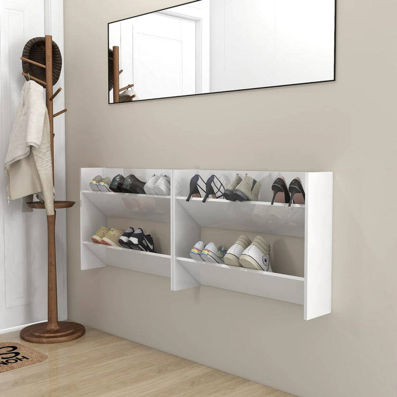 Load image into Gallery viewer, VidaXL Wandschoenenkasten 2 st 80x18x60 cm bewerkt hout hoogglans wit
