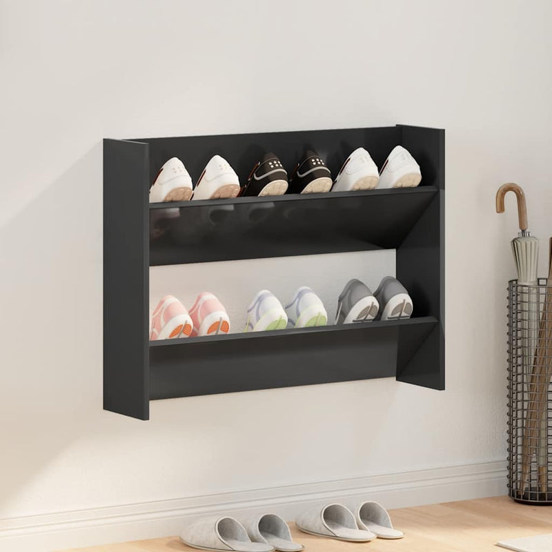 Afbeelding laden in galerijviewer, Vidaxl wandschoenenkast 80x18x60 cm bewerkt hout hoogglans zwart
