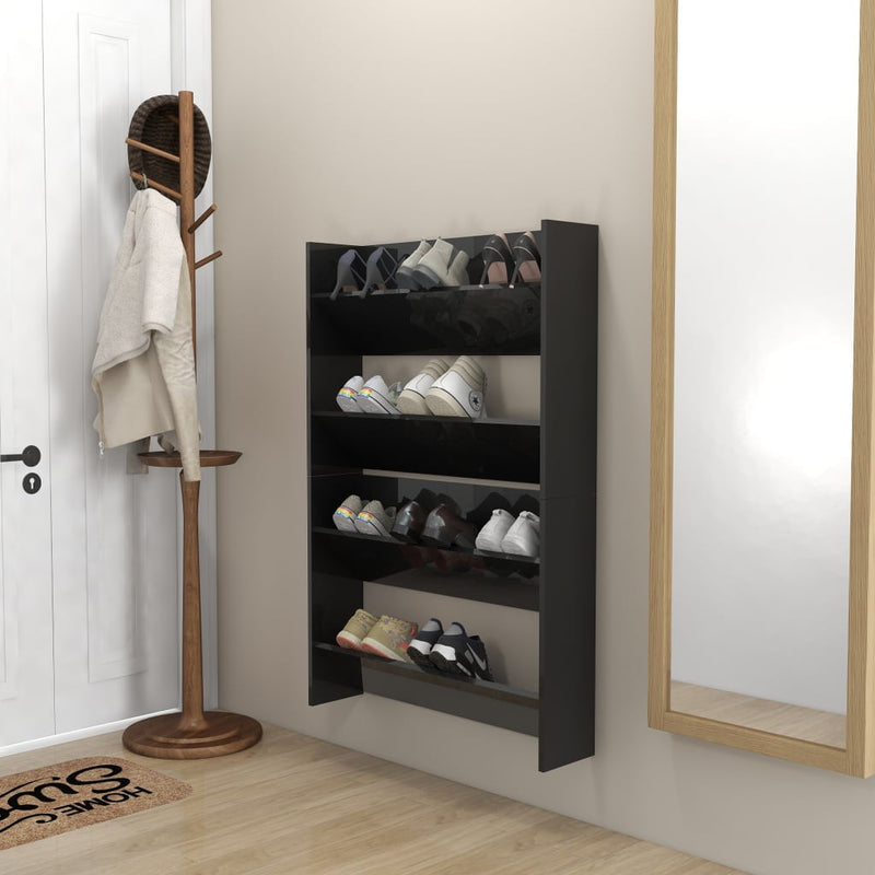 Load image into Gallery viewer, Vidaxl wandschoenenkasten 2 st 80x18x60 cm hout hoogglans zwart
