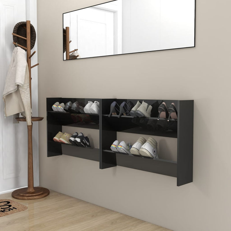 Load image into Gallery viewer, Vidaxl wandschoenenkasten 2 st 80x18x60 cm hout hoogglans zwart
