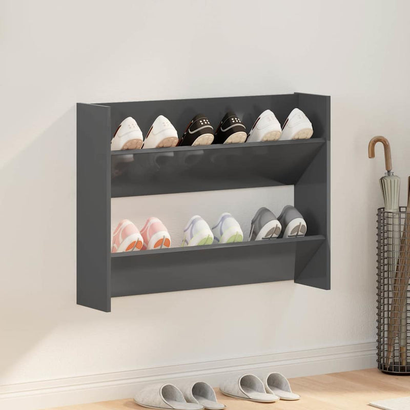 Load image into Gallery viewer, Vidaxl wandschoenenkast 80x18x60 cm bewerkt hout hoogglans grijs
