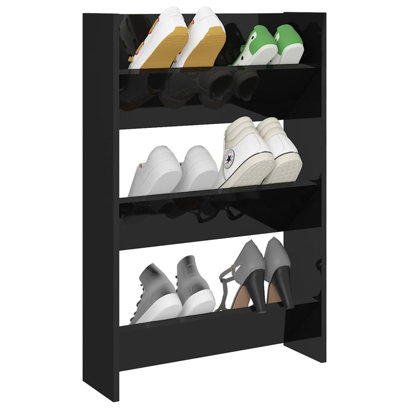 Load image into Gallery viewer, Vidaxl wandschoenenkast 60x18x90 cm bewerkt hout hoogglans zwart

