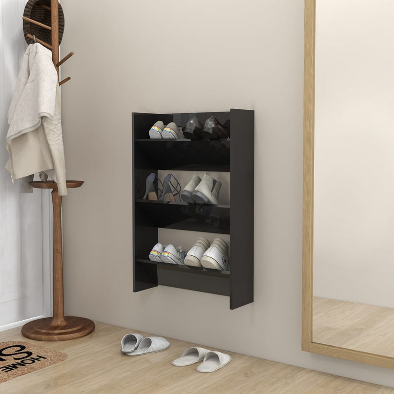 Load image into Gallery viewer, Vidaxl wandschoenenkast 60x18x90 cm bewerkt hout hoogglans zwart
