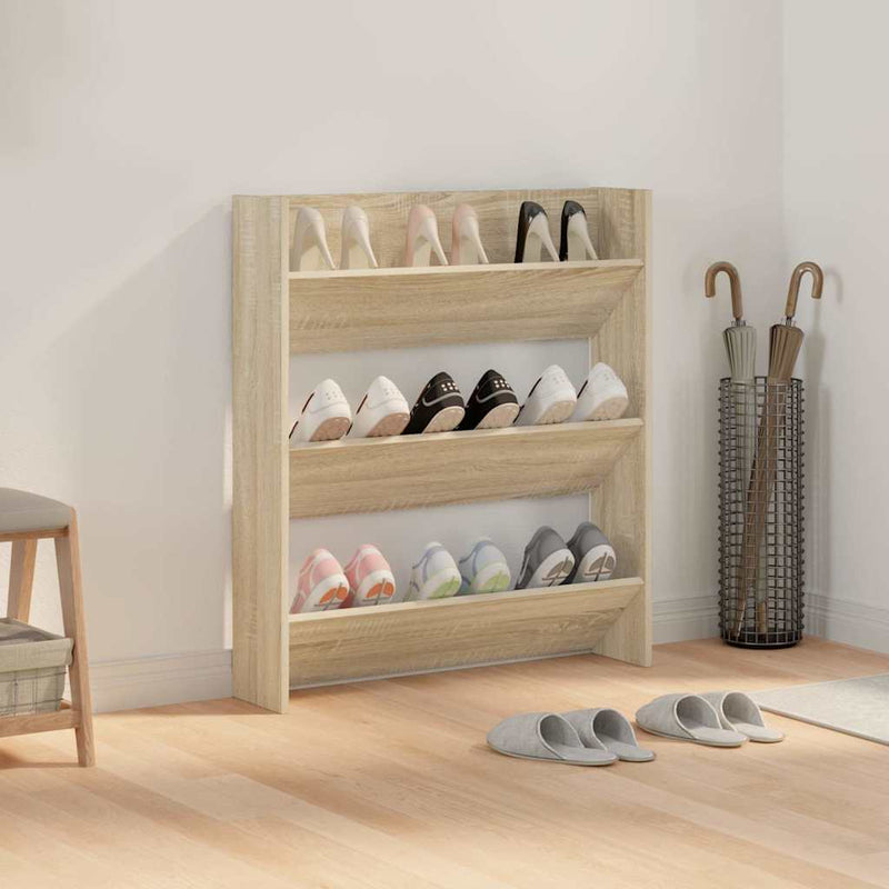 Load image into Gallery viewer, Vidaxl wandschoenenkast 80x18x90 cm bewerkt hout sonoma eikenkleur
