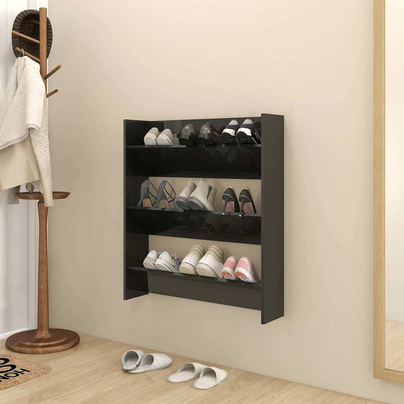 Load image into Gallery viewer, Vidaxl wandschoenenkast 80x18x90 cm bewerkt hoogglans zwart
