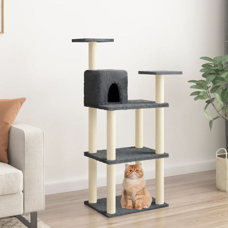 Load image into Gallery viewer, Vidaxl kattenkrabpaal met sisal krabpalen 118,5 cm donkergrijs
