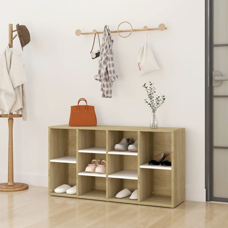 Load image into Gallery viewer, VidaXL Schoenenbank 103x30x54,5 cm bewerkt hout wit sonoma eikenkleur
