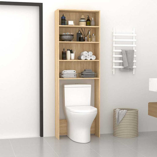 VidaXL Wasmachinekast 64x24x190 cm wit en sonoma eikenkleurig