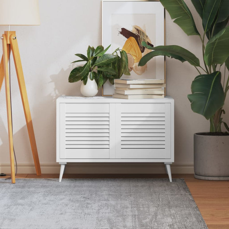 Load image into Gallery viewer, Vidaxl kastdeuren met lamellen 2 st 39,5x39,4 cm grenenhout wit
