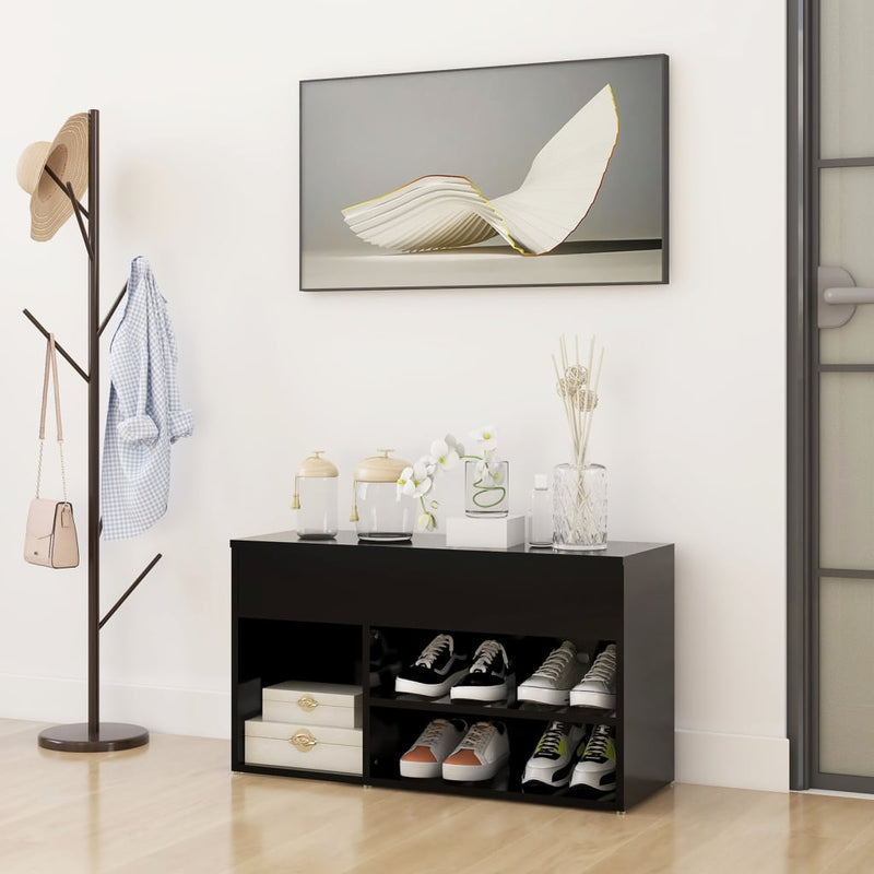 Load image into Gallery viewer, Vidaxl schoenenbank 80x30x45 cm bewerkt hout zwart
