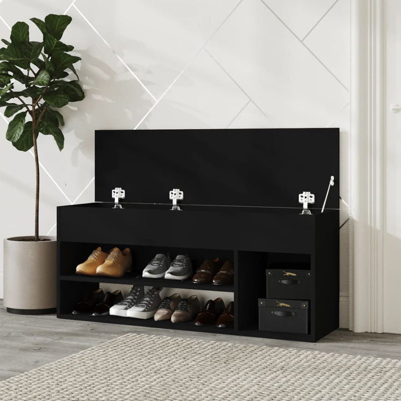 Load image into Gallery viewer, VidaXL Schoenenbank 105x30x45 cm bewerkt hout zwart
