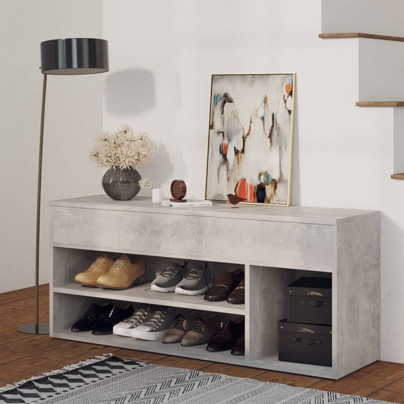 Load image into Gallery viewer, Vidaxl schoenenbank 105x30x45 cm bewerkt hout betongrijs
