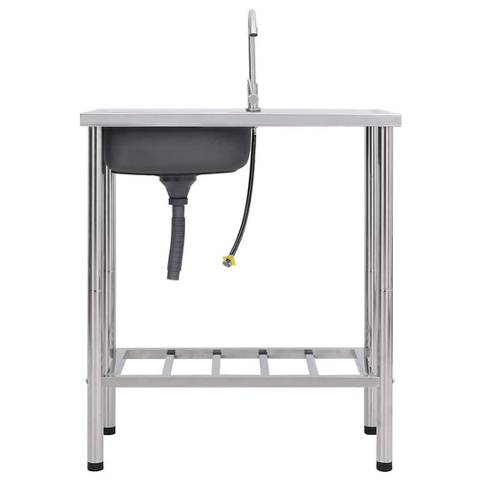 Vidaxl campinggootsteen enkele bak met kraan roestvrij staal