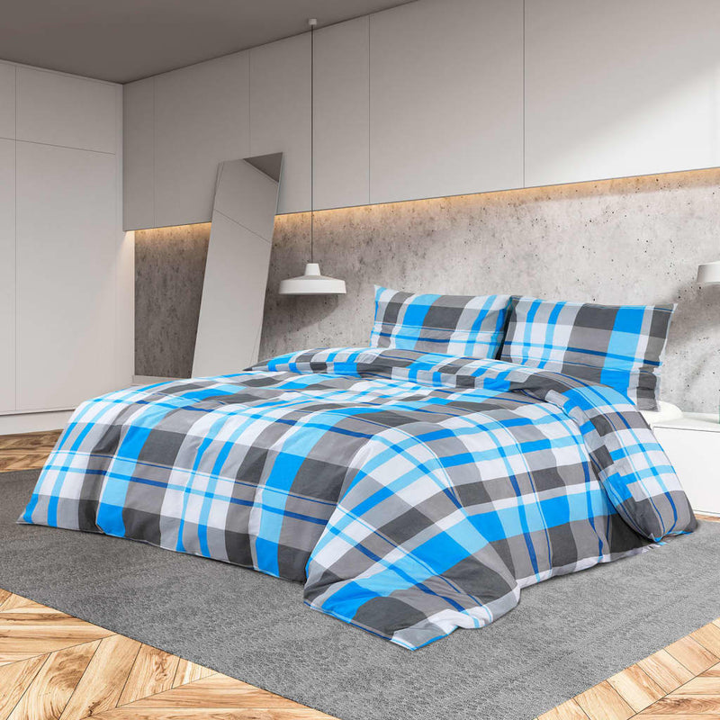 Load image into Gallery viewer, Vidaxl dekbedovertrekset 140x200 cm katoen blauw en grijs
