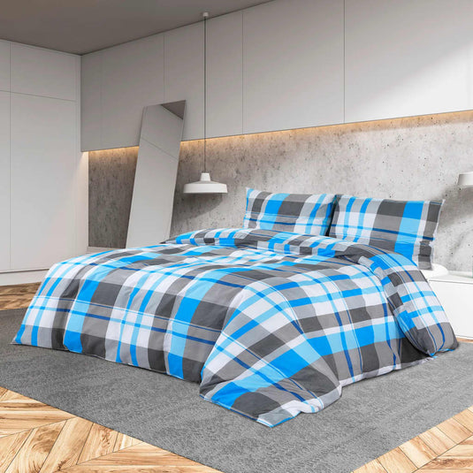 Vidaxl dekbedovertrekset 200x220 cm katoen blauw en grijs