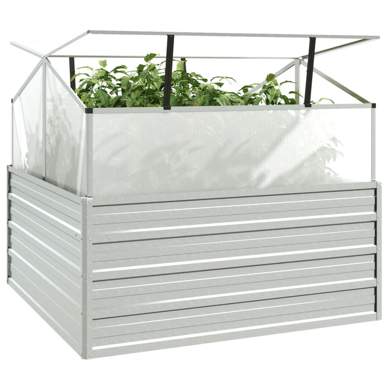 Load image into Gallery viewer, Vidaxl plantenbak met kas verhoogd 100x100x85 cm zilverkleurig
