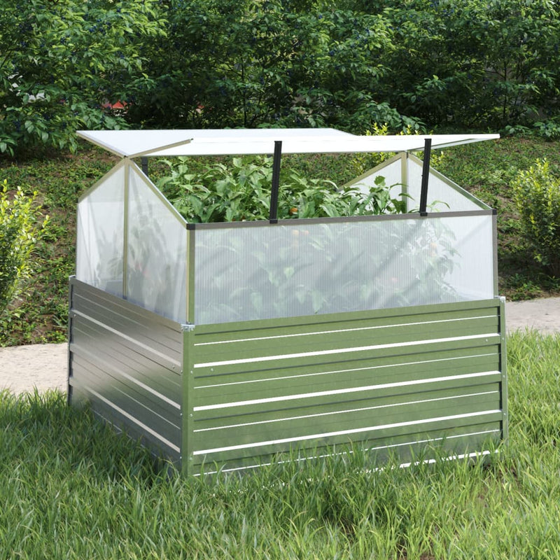 Load image into Gallery viewer, Vidaxl plantenbak met kas verhoogd 100x100x85 cm zilverkleurig
