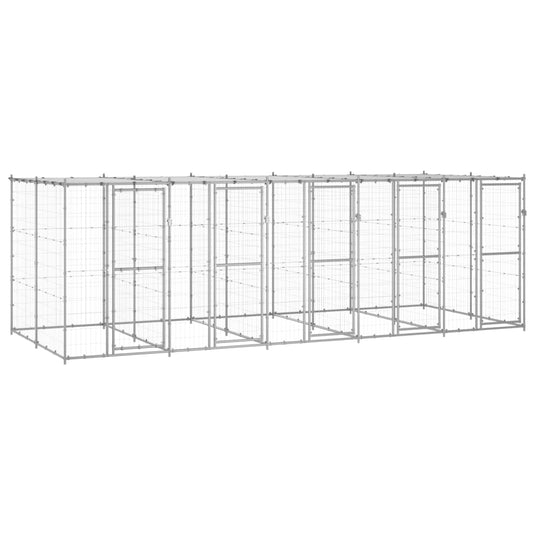 VidaXL Hondenkennel met dak 12,1 m² gegalvaniseerd staal