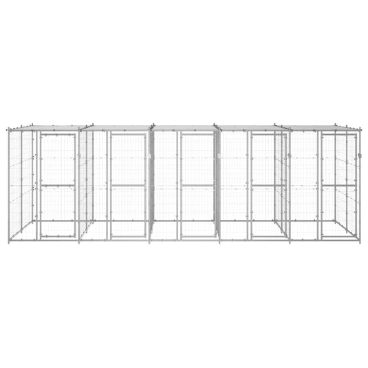 VidaXL Hondenkennel met dak 12,1 m² gegalvaniseerd staal