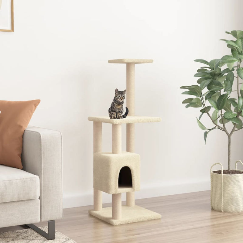 Afbeelding laden in galerijviewer, Vidaxl kattenkrabpaal met sisal krabpalen 104 cm crèmekleurig
