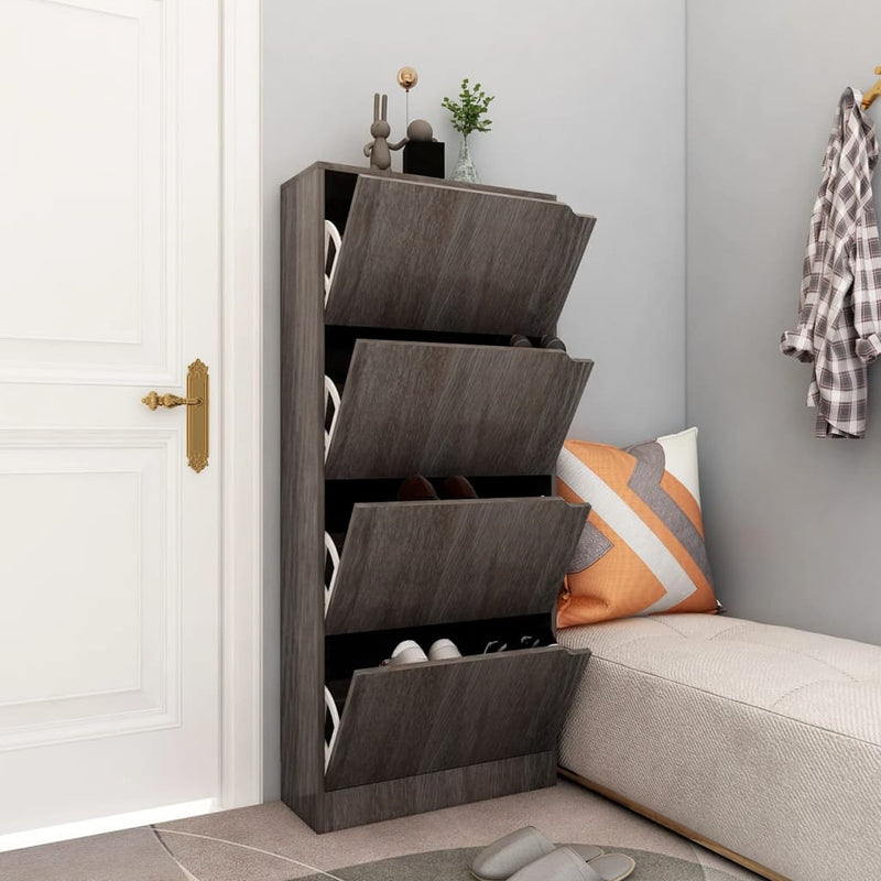 Load image into Gallery viewer, VidaXL Schoenenkast met 4 deuren 59x24x136 cm bewerkt hout grijs eiken
