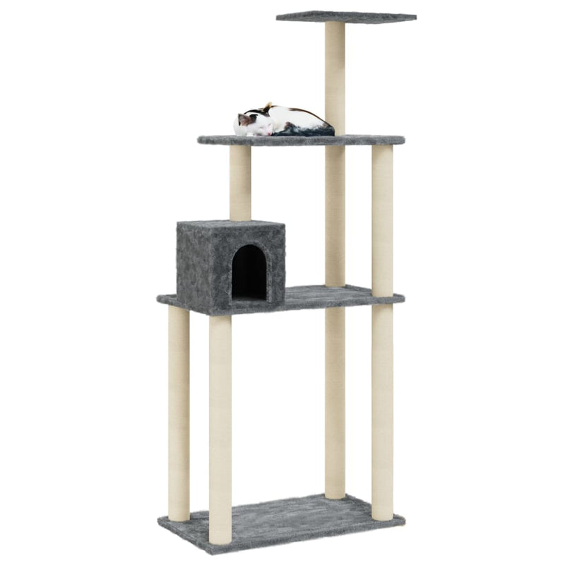 Load image into Gallery viewer, Vidaxl kattenkrabpaal met sisal krabpalen 147 cm donkergrijs
