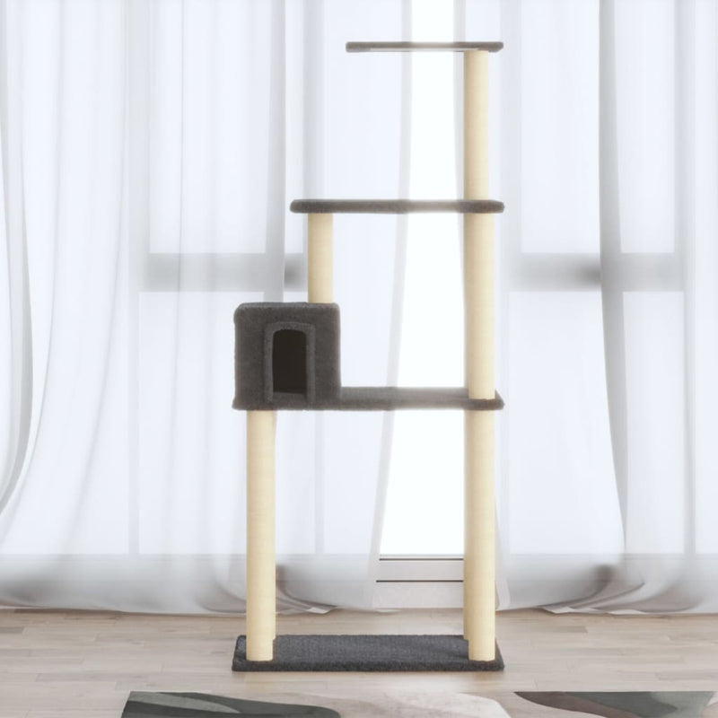 Load image into Gallery viewer, Vidaxl kattenkrabpaal met sisal krabpalen 147 cm donkergrijs
