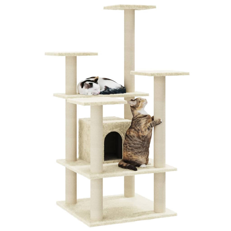 Load image into Gallery viewer, Vidaxl kattenkrabpaal met sisal krabpalen 110 cm crèmekleurig
