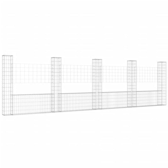 VidaXL Schanskorf U-vormig met 5 palen 500x20x150 cm ijzer