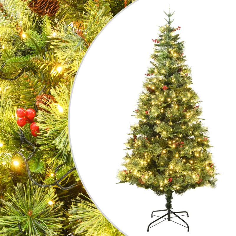 Load image into Gallery viewer, VidaXL Kerstboom met LED en dennenappels 225 cm PVC en PE groen
