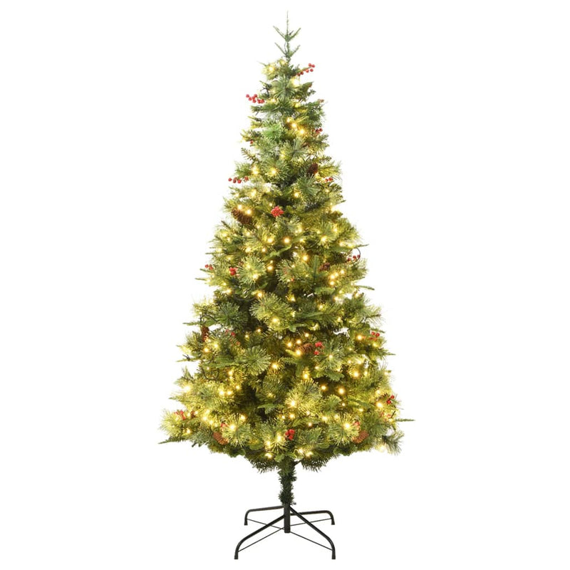Load image into Gallery viewer, VidaXL Kerstboom met LED en dennenappels 225 cm PVC en PE groen
