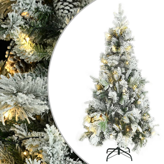 Vidaxl kerstboom met led en dennenappels en sneeuw 225 cm pvc en pe