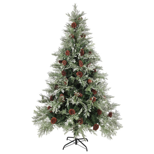 VidaXL Kerstboom met LED en dennenappels 120 cm PVC en PE groen en wit