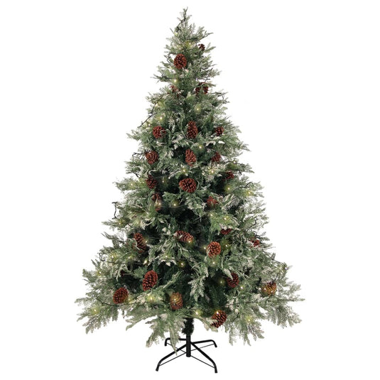 VidaXL Kerstboom met LED en dennenappels 120 cm PVC en PE groen en wit