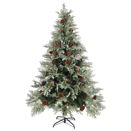 VidaXL Kerstboom met LED en dennenappels 150 cm PVC en PE groen en wit