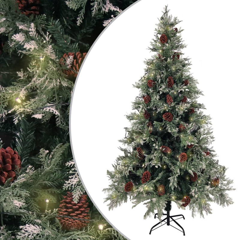 Load image into Gallery viewer, VidaXL Kerstboom met LED en dennenappels 195 cm PVC en PE groen en wit
