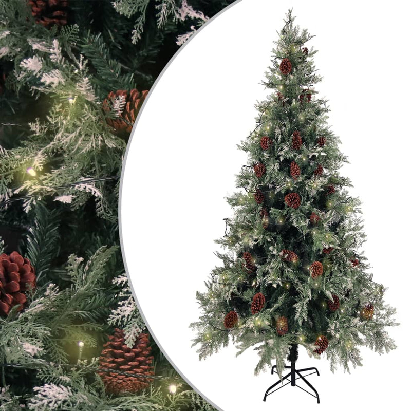 Load image into Gallery viewer, VidaXL Kerstboom met LED en dennenappels 225 cm PVC en PE groen en wit
