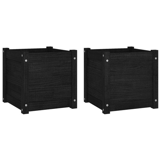 VidaXL Plantenbakken 2 st 40x40x40 cm massief grenenhout zwart