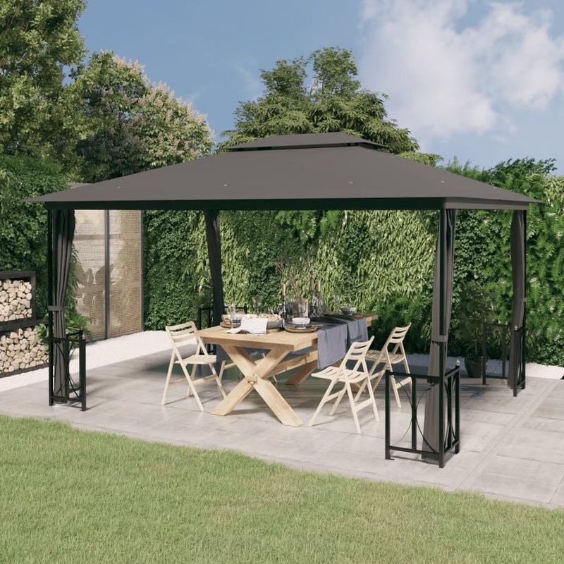 Load image into Gallery viewer, VidaXL Prieel met zijwanden en dubbel dak 3x4 m antracietkleurig
