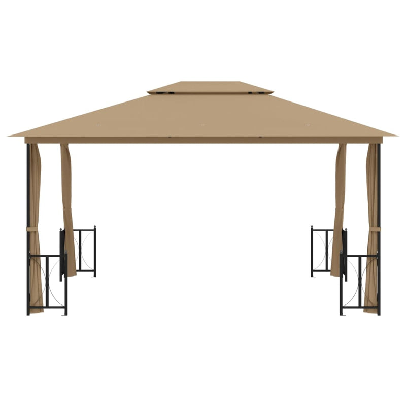 Load image into Gallery viewer, VidaXL Prieel met zijwanden en dubbel dak 3x4 m taupe
