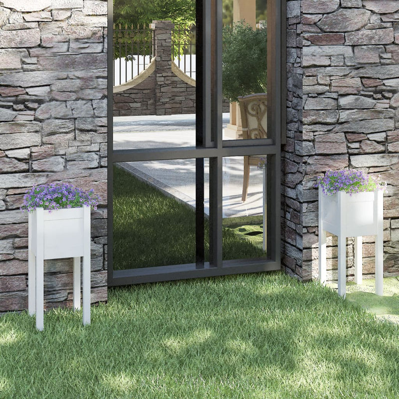 Load image into Gallery viewer, Vidaxl plantenbakken 2 st 31x31x70 cm massief grenenhout wit
