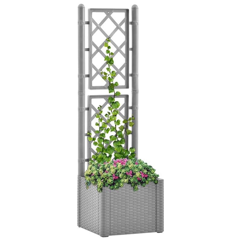 Load image into Gallery viewer, Vidaxl plantenbak verhoogd met latwerk en zelfbewateringssysteem grijs
