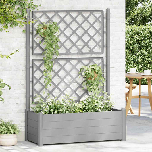 Vidaxl plantenbak met latwerk 100x43x142 cm pp-steen grijs