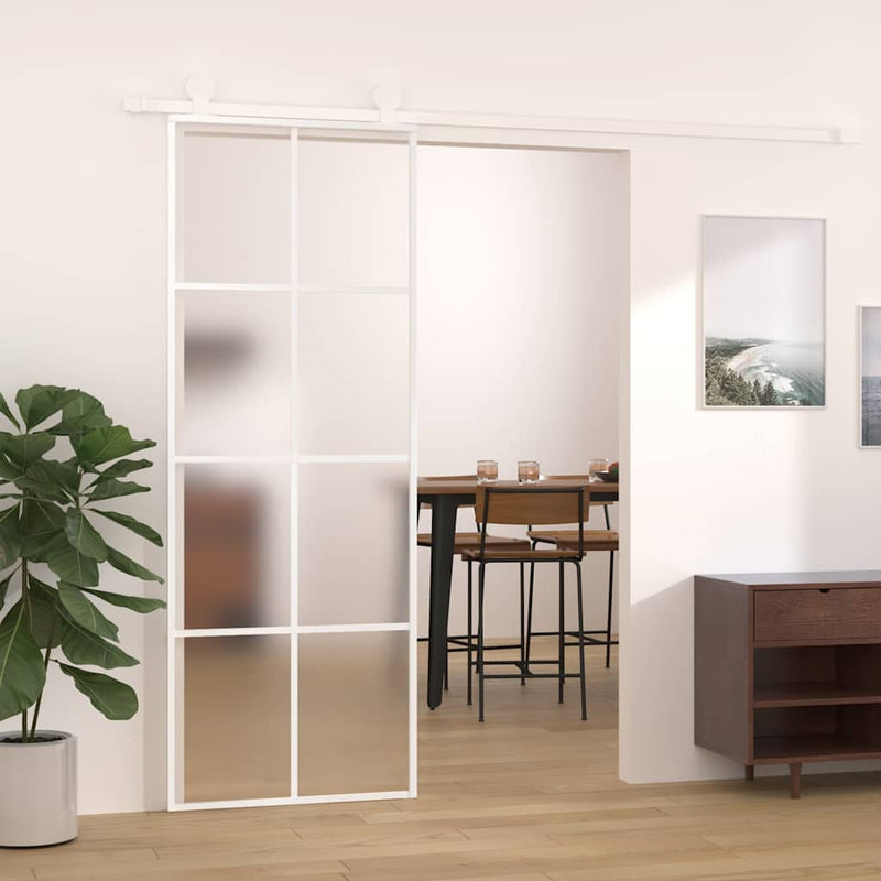 Load image into Gallery viewer, Vidaxl schuifdeur 76x205 cm mat esg-glas en aluminium wit
