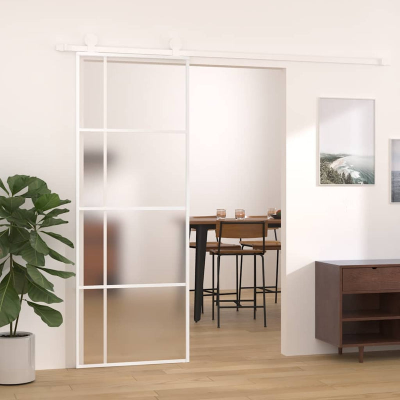 Load image into Gallery viewer, Vidaxl schuifdeur 76x205 cm mat esg-glas en aluminium wit
