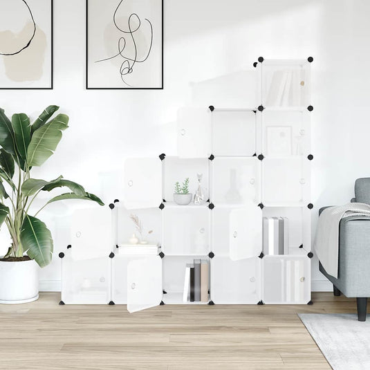 Vidaxl opbergkubus organizer met 15 vakken en deuren transparant pp